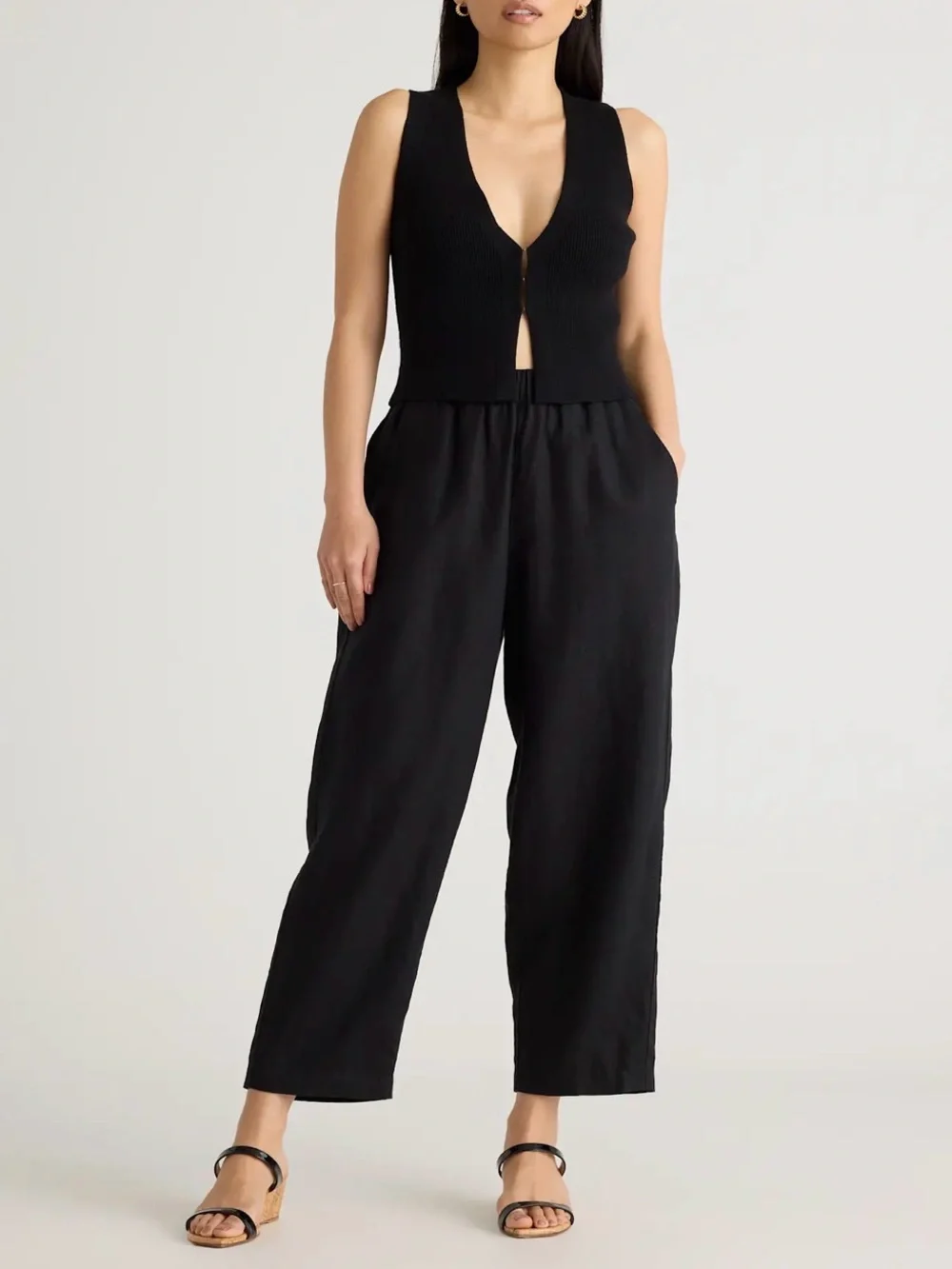 Quince 100% European Linen Pull On Pants Black Summer Straight Leg Women’s M